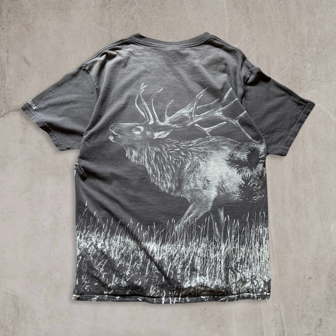 Faded Grey Elk All Over Print Shirt 1990s (L)