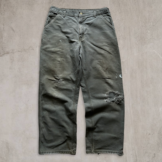 Faded Distressed Moss Green Carhartt Carpenter Pants 2000s (36x30)