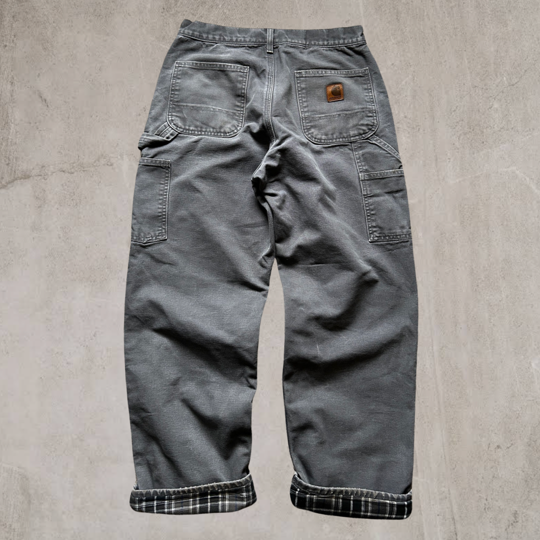 Grey Carhartt Flannel Lined Carpenter Pants 2000s (30x30)