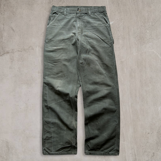 Faded Olive Green Carhartt Carpenter Pants 2000s (32x32)