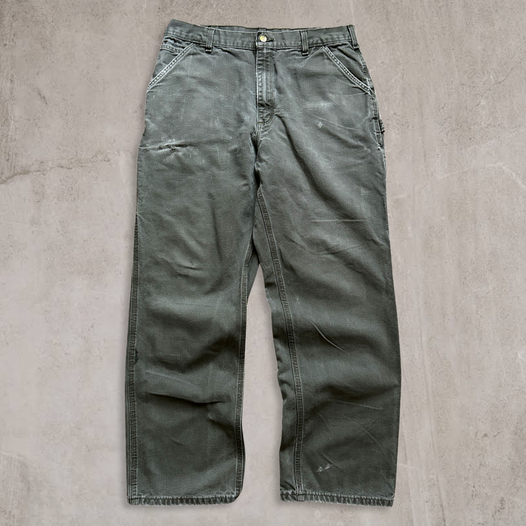 Distressed Olive Green Carhartt Carpenter Pants 2000s (36x32)