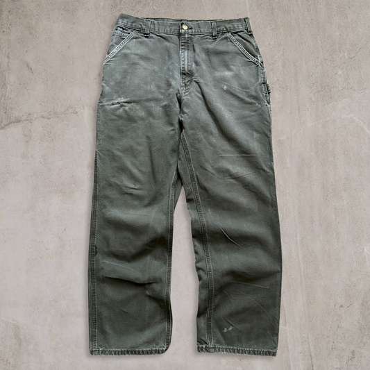 Distressed Olive Green Carhartt Carpenter Pants 2000s (36x32)