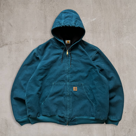 Aqua Blue Carhartt Hooded Jacket 1990s (XL)