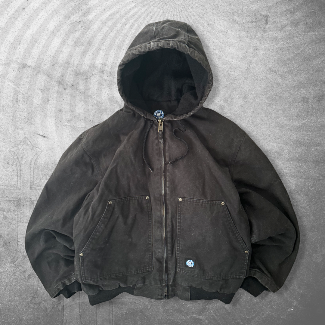 Faded Black Hooded Work Jacket 1990s (M)