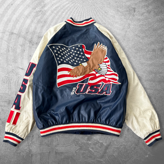 Distressed USA Varsity Jacket 1990s (L)
