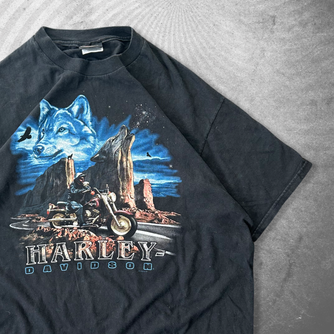 Black Harley Wolf Shirt 1990s (XL)