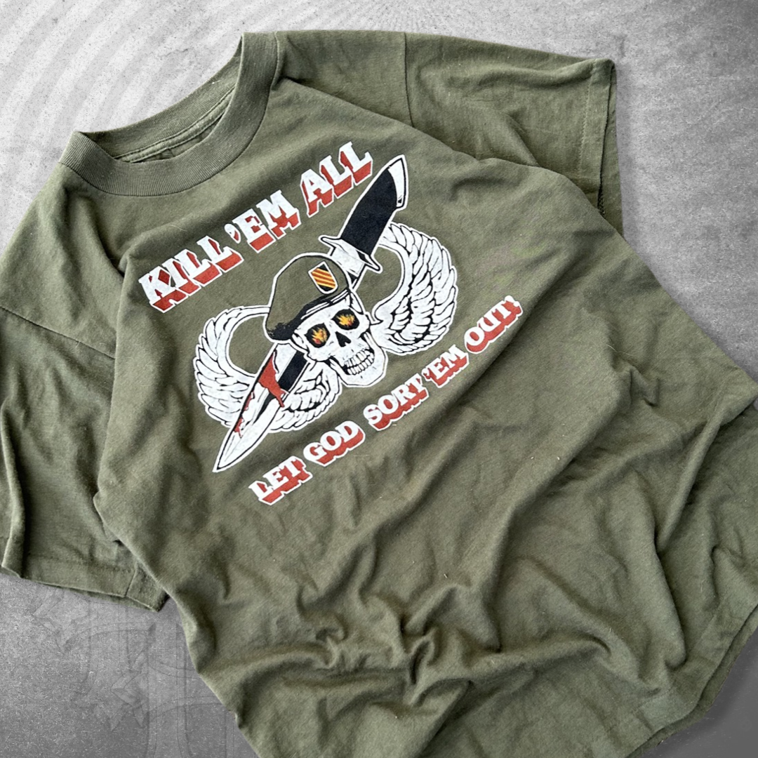 Army Green Kill ‘Em All Shirt 1980s (S)