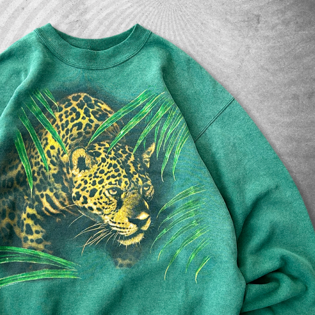 Faded Green Jaguar Sweatshirt 1990s (M)