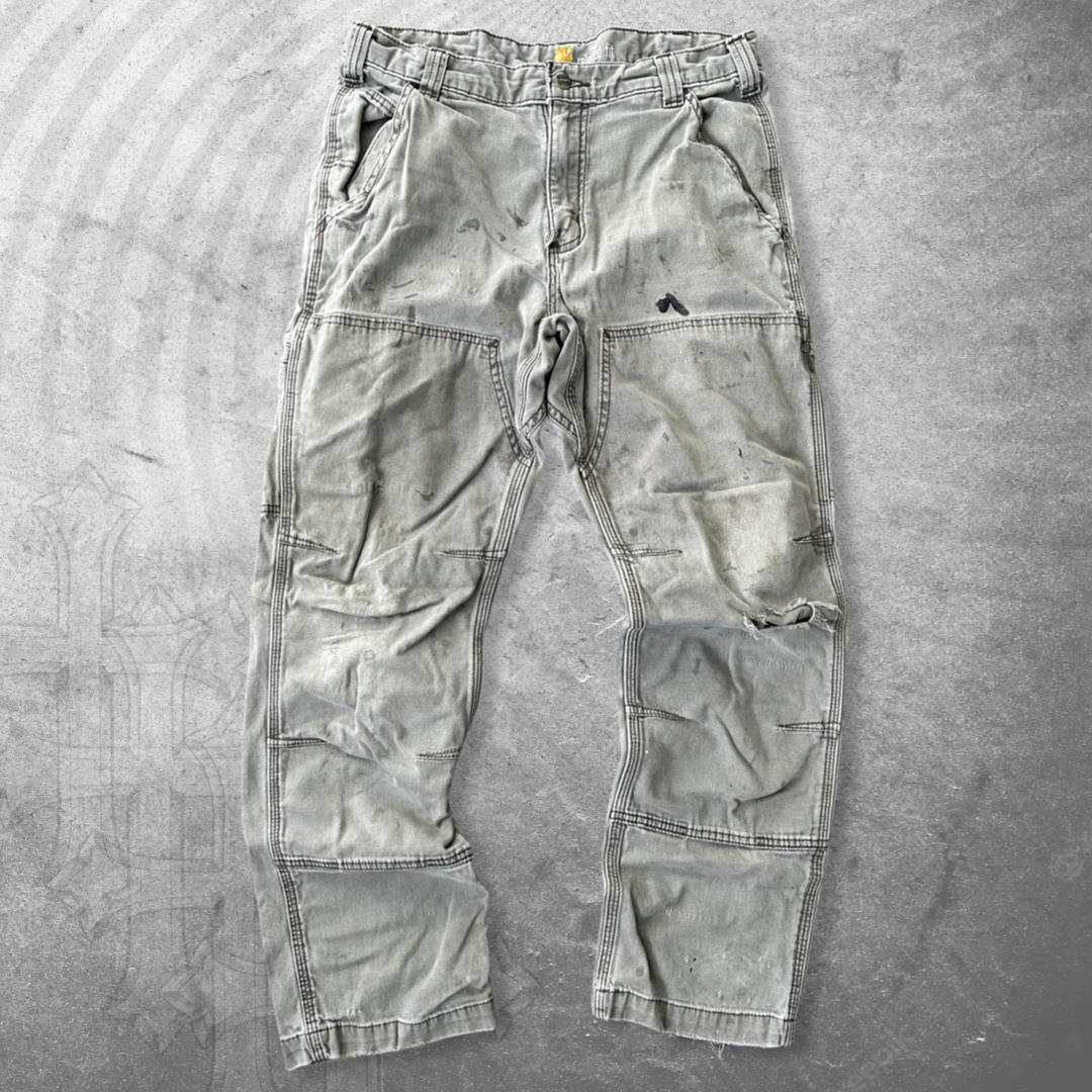 Distressed Grey Carhartt Double Knee Pants 2000s (32x28)