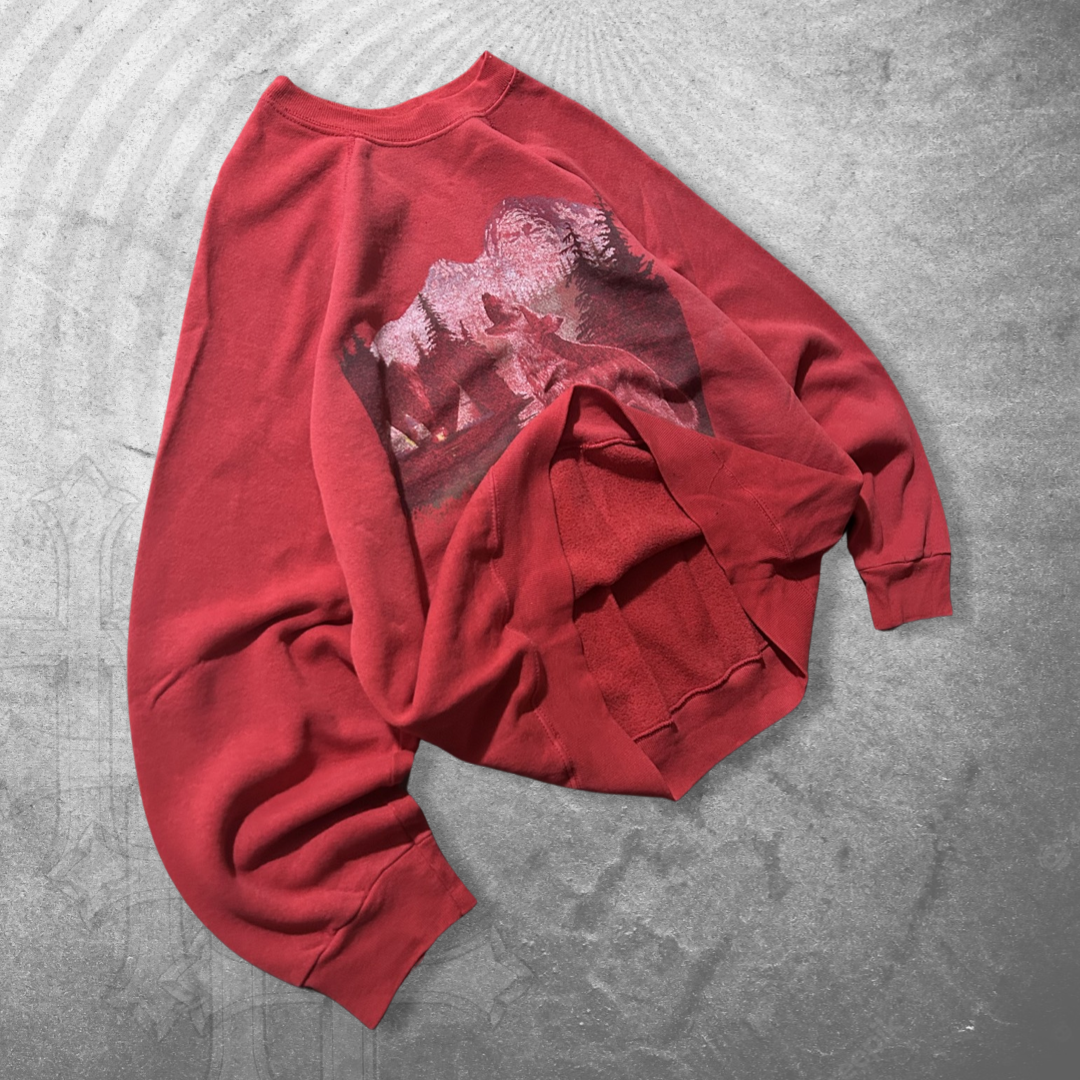 Faded Red Wolf Sweatshirt 1990s (M)