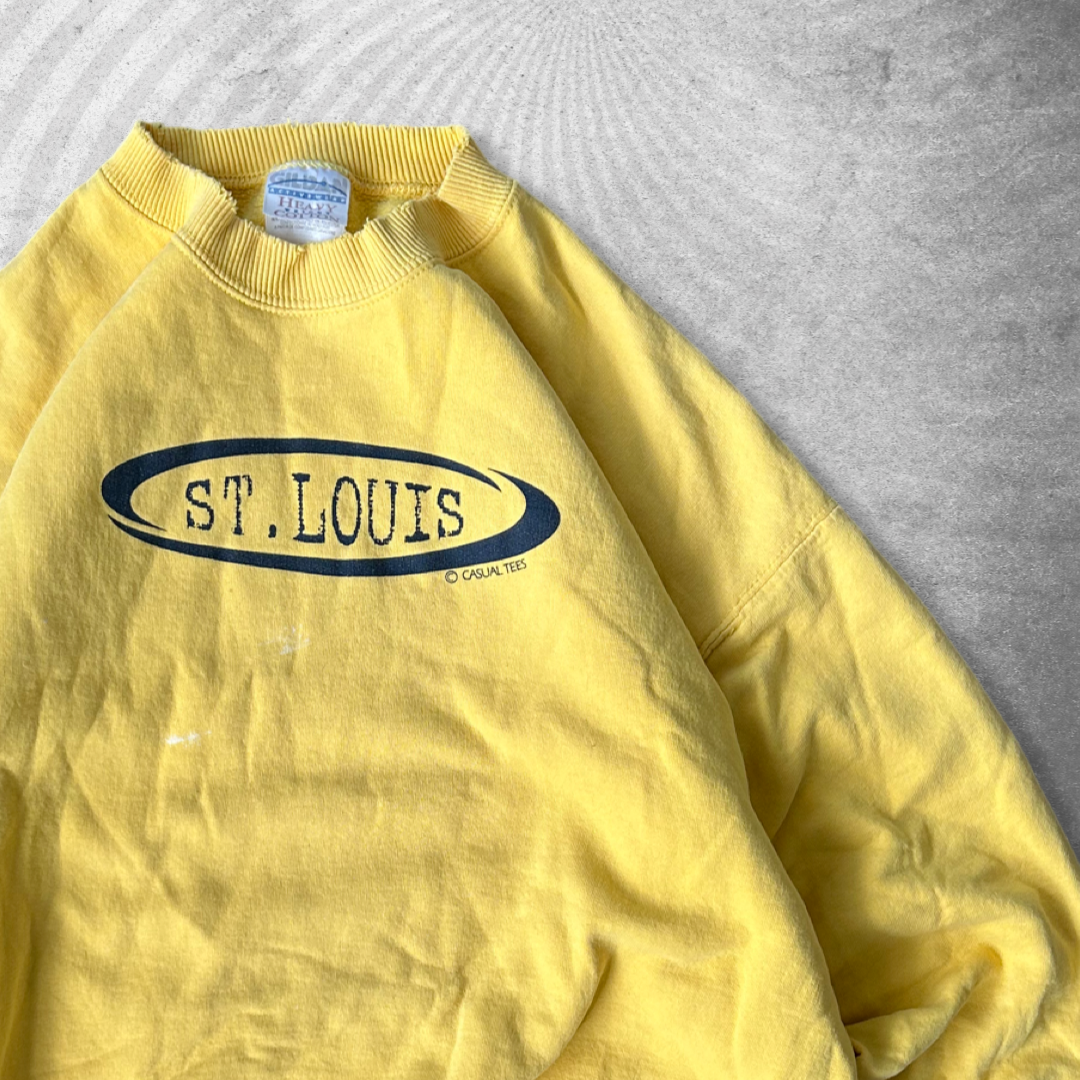 Thrashed Mustard Yellow St Louis Sweatshirt 1990s (L)