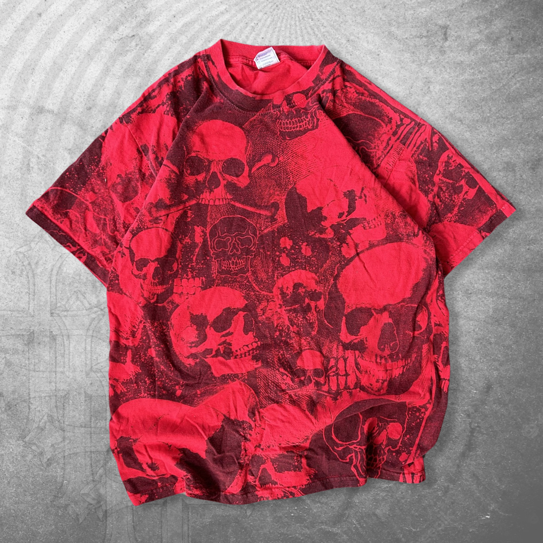Scarlett Red Skull All Over Print Shirt 2000s (L)