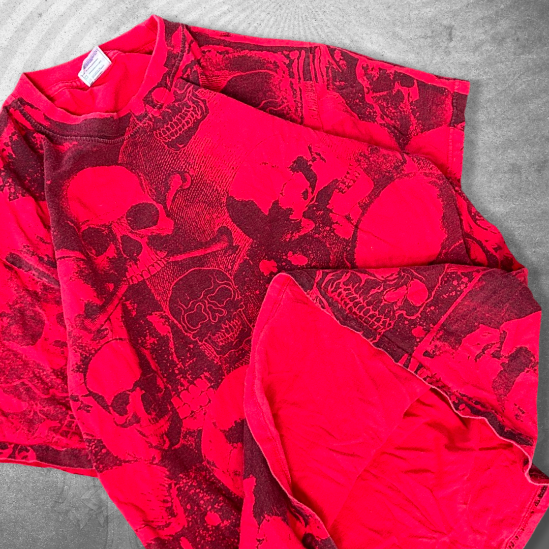 Scarlett Red Skull All Over Print Shirt 2000s (L)
