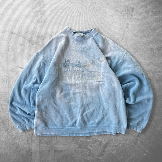 Faded Distressed Blue New Orleans Sweatshirt 1990s (M/L)