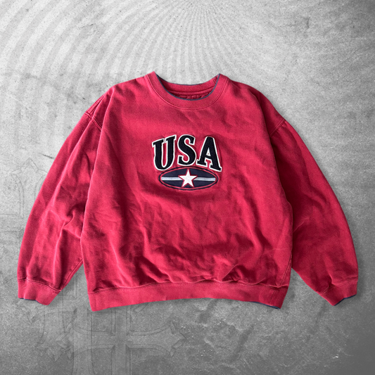 Boxy Red USA Sweatshirt 1990s (M)