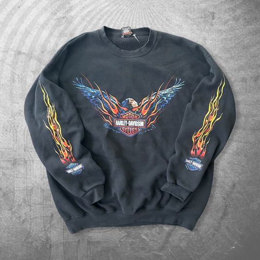 Black Harley Flame Eagle Sweatshirt 1990s (XL)