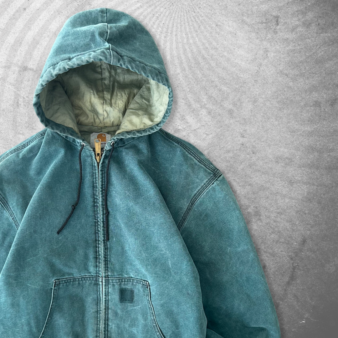 Faded Teal Carhartt Hooded Jacket 1990s (M)