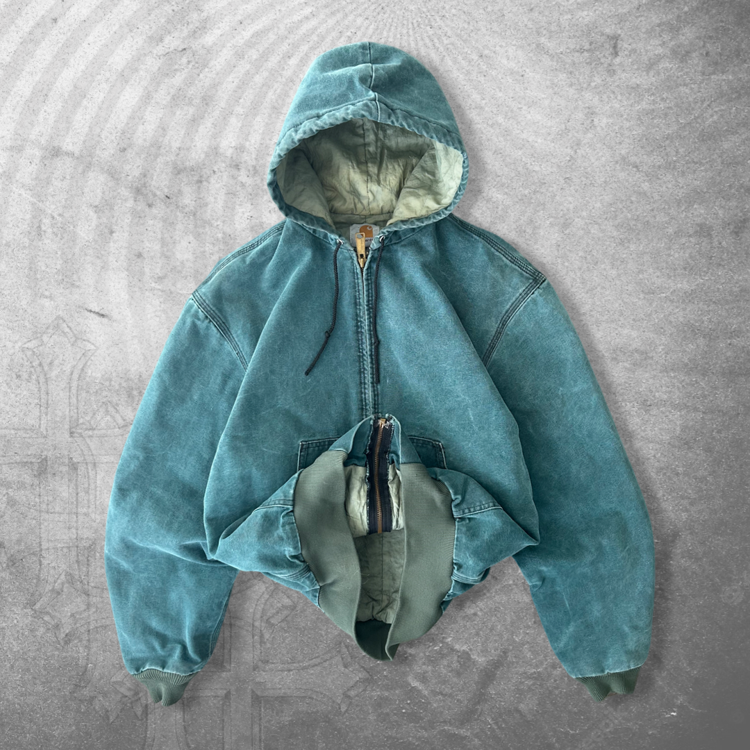 Faded Teal Carhartt Hooded Jacket 1990s (M)