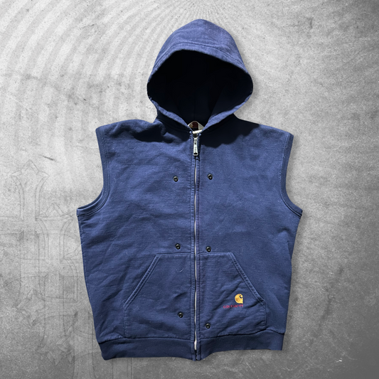 Navy Blue Carhartt Hooded Thermal Vest 1980s (XL)