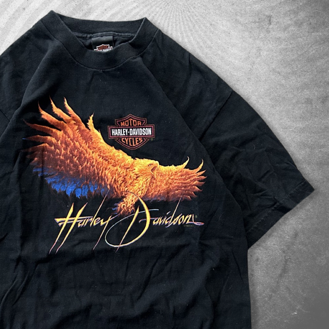 Black Harley Flame Eagle Shirt 1997 (M)