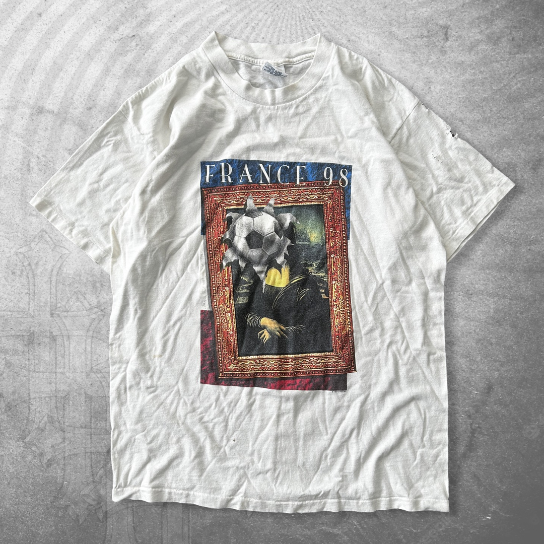 White Distressed France Mona Lisa Soccer Shirt 1998 (L)