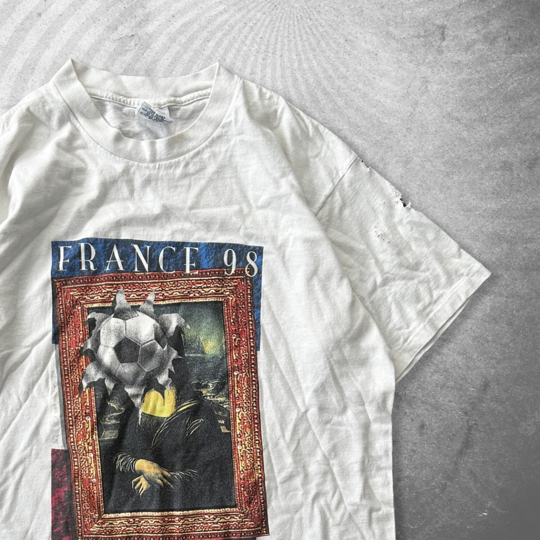 White Distressed France Mona Lisa Soccer Shirt 1998 (L)