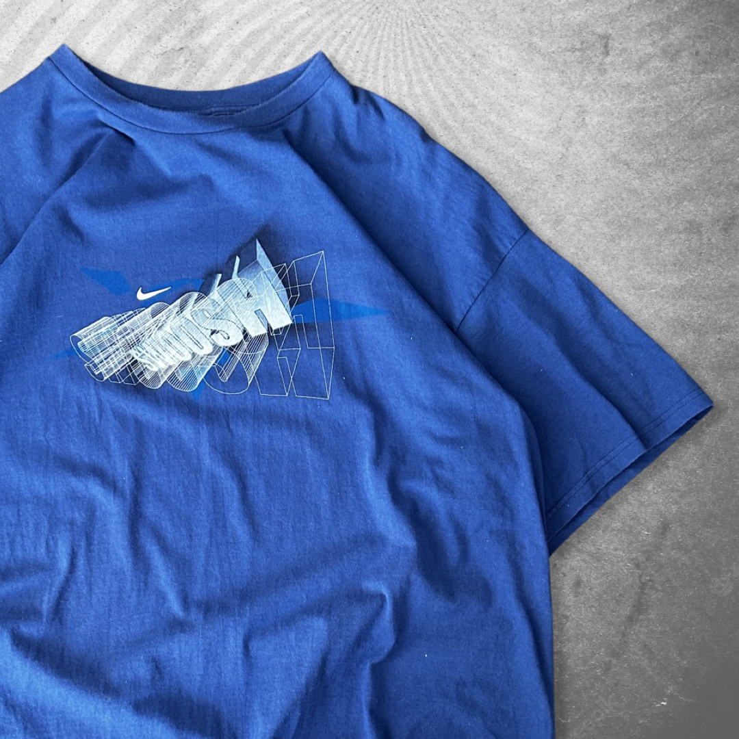 Blue Nike Y2K Swoosh Shirt 2000s (XL)
