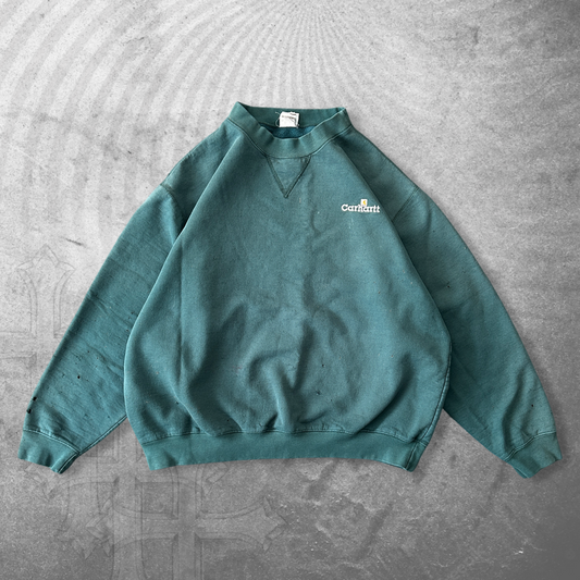Boxy Distressed Forest Green Carhartt Sweatshirt 1990s (XL)