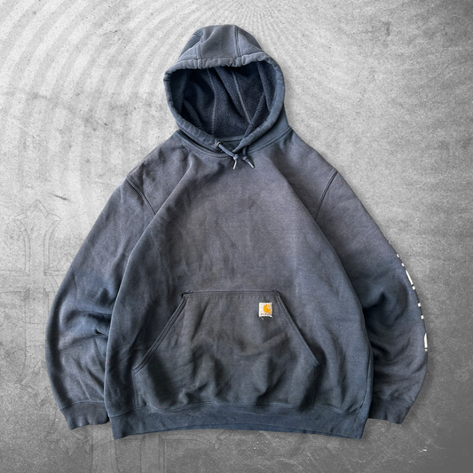 Faded Distressed Navy Blue Carhartt Hoodie 2000s (XL)