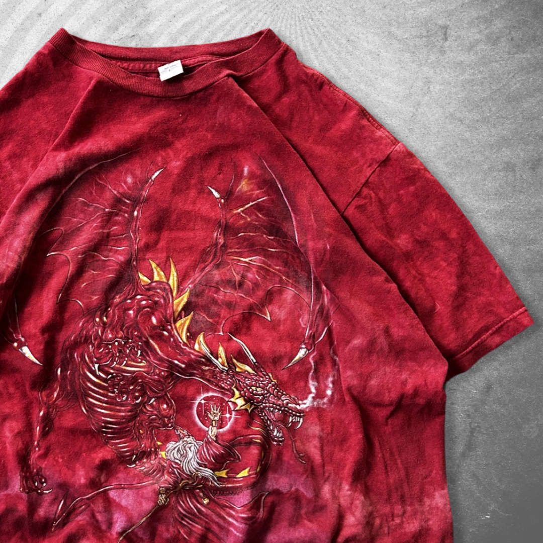 Boxy Red Dragon Wizard Shirt 1990s (L/XL)