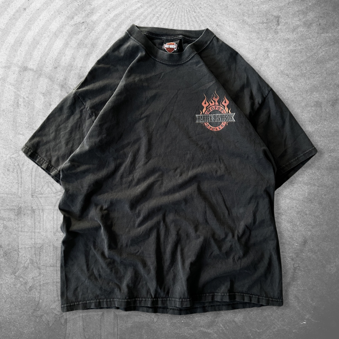 Faded Black Harley Flame Logo Shirt 2000s (L)