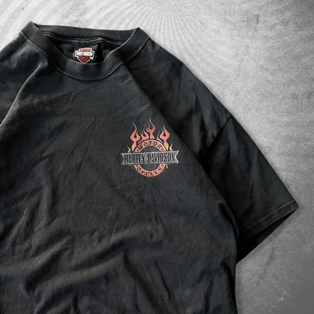 Faded Black Harley Flame Logo Shirt 2000s (L)