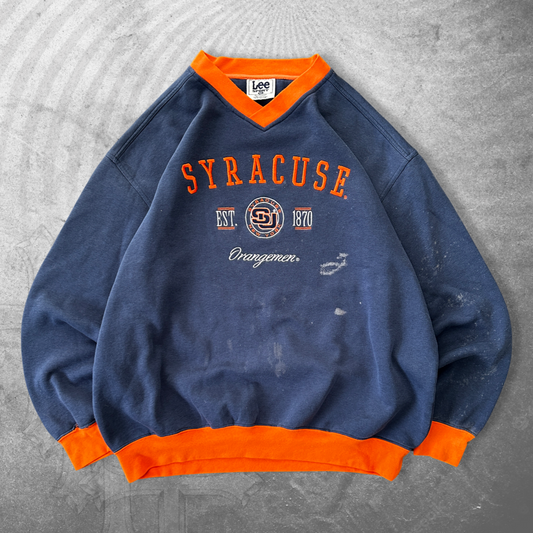 Distressed Navy Syracuse Sweatshirt 1990s (XL)