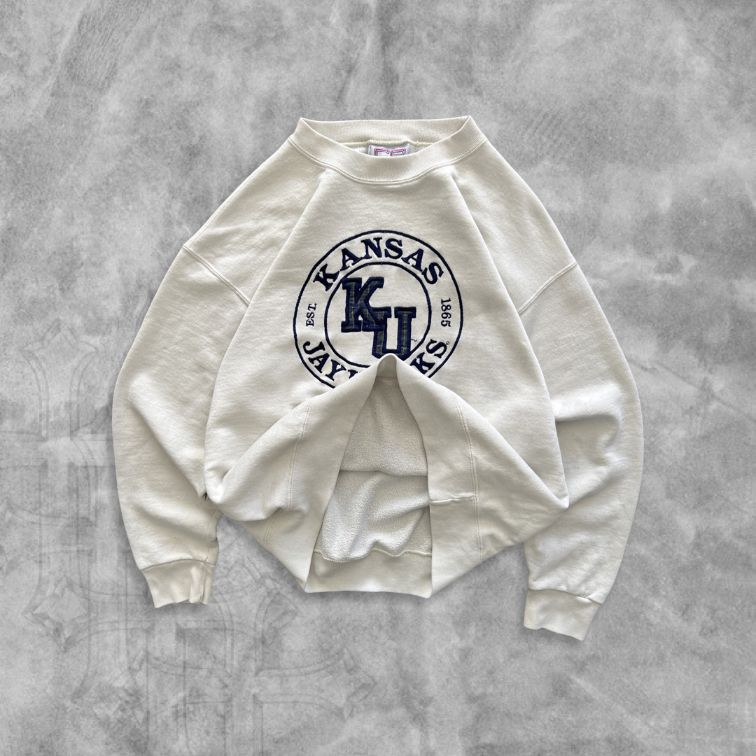 Bone White Kansas Jayhawks Sweatshirt 1990s (M)