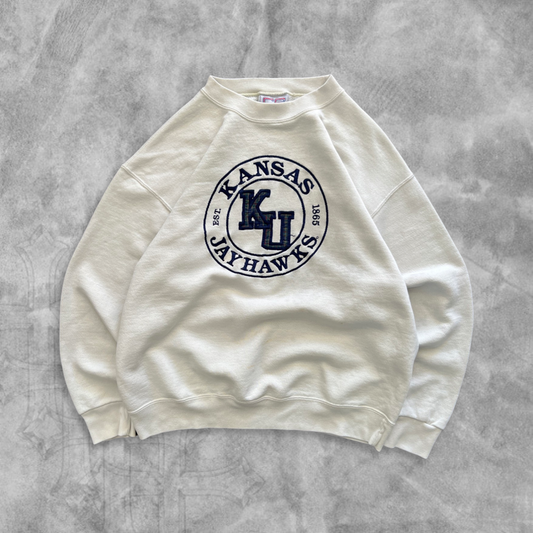 Bone White Kansas Jayhawks Sweatshirt 1990s (M)