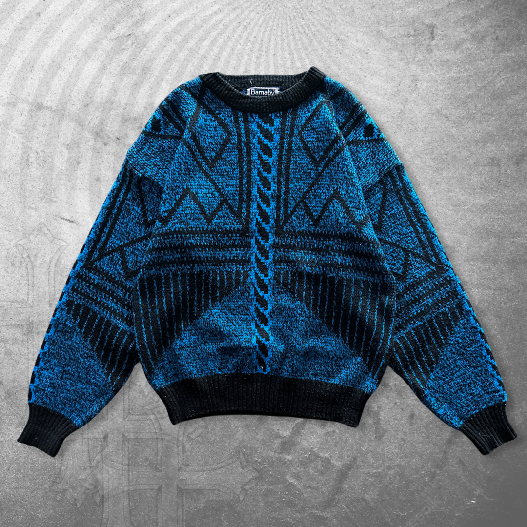 Royal Blue Pattern Sweater 1990s (L)