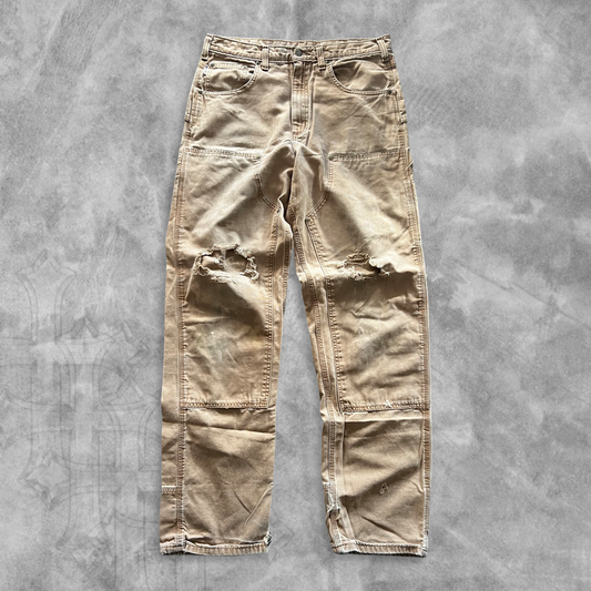 Faded Distressed Brown Carhartt Double Knee Pants 1990s  (34x34)