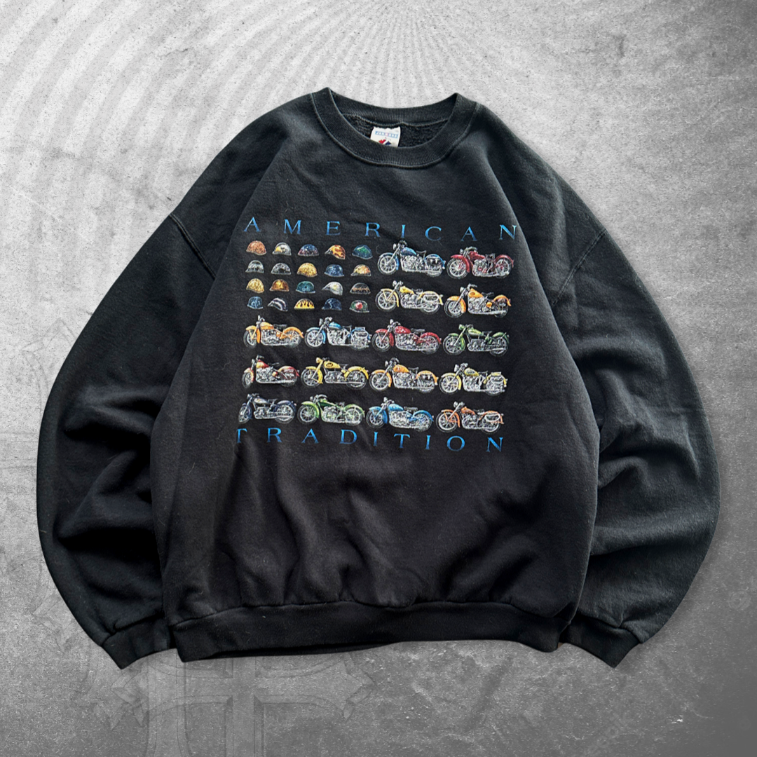 Black American Tradition Motorcycle Sweatshirt 1990s (M)