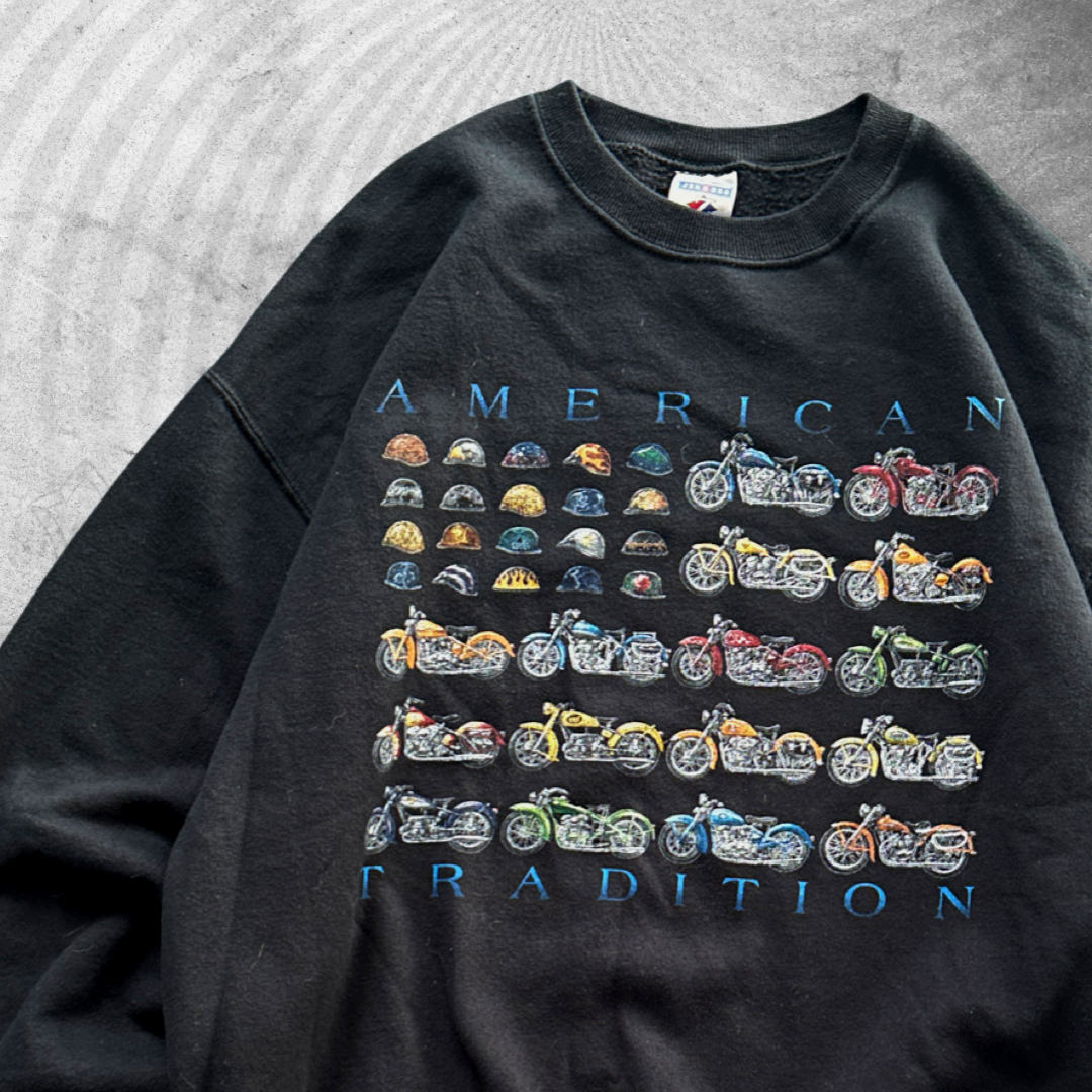 Black American Tradition Motorcycle Sweatshirt 1990s (M)