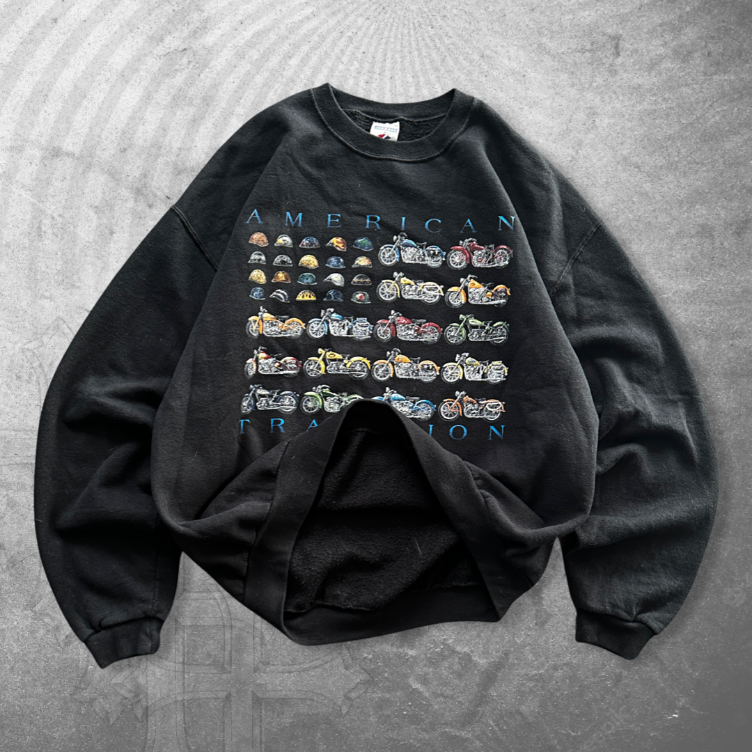 Black American Tradition Motorcycle Sweatshirt 1990s (M)