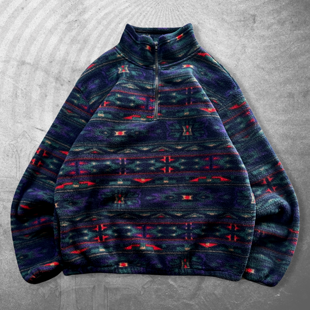 Aztec Fleece Quarter Zip Pullover 1990s (L)