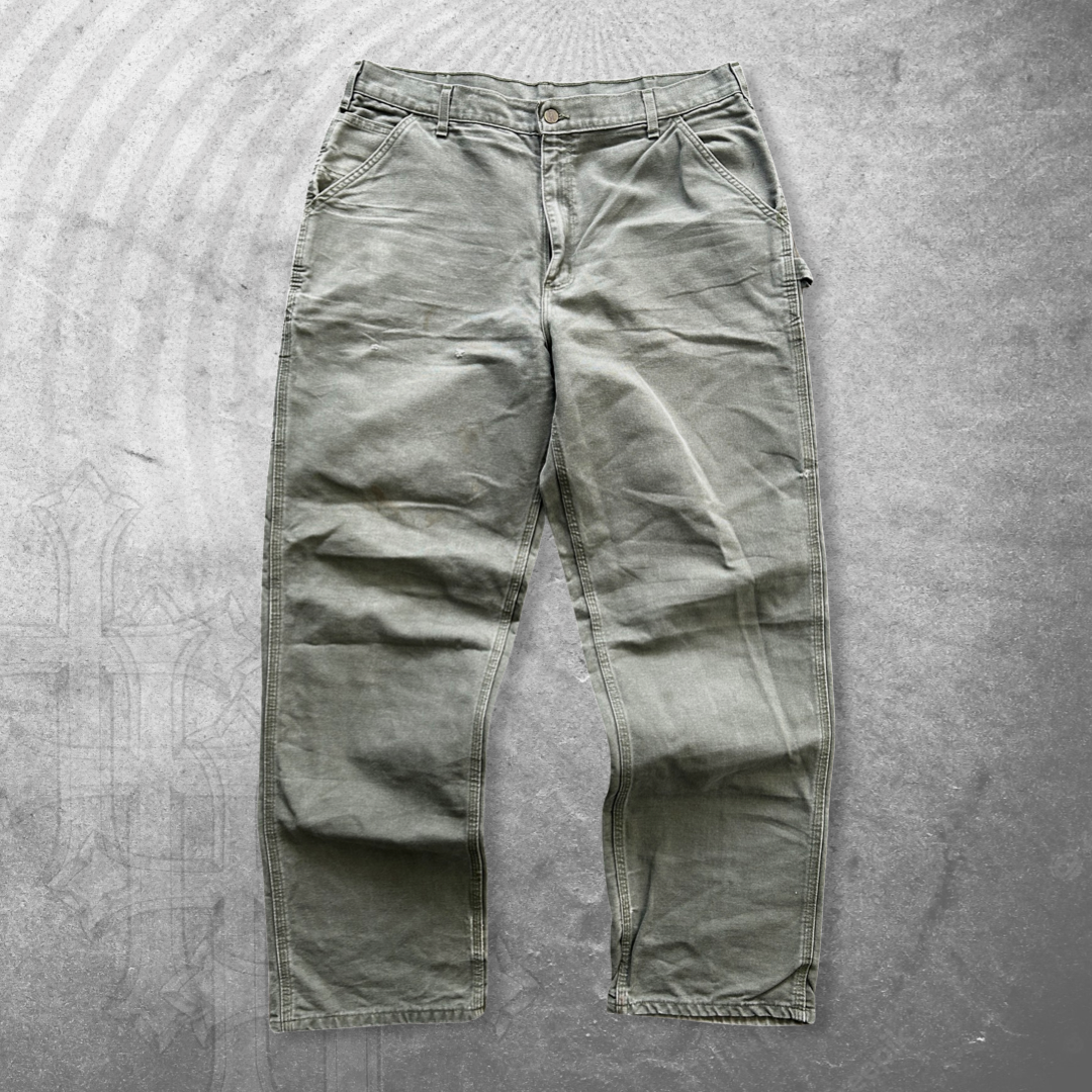 Faded Sage Green Carhartt Carpenter Pants 1990s (36x32)