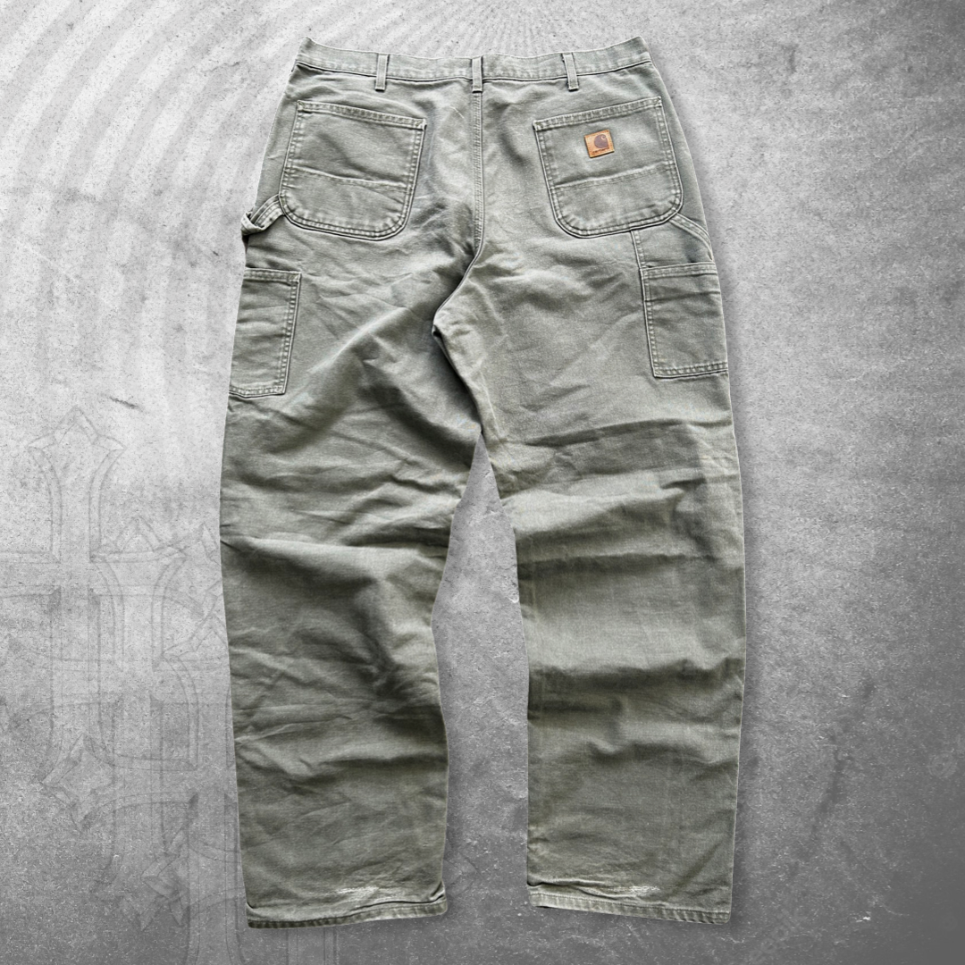 Faded Sage Green Carhartt Carpenter Pants 1990s (36x32)