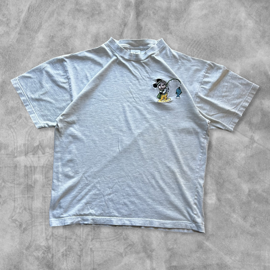 Grey Mickey Mouse Fishing Disney Shirt 1990s (M)