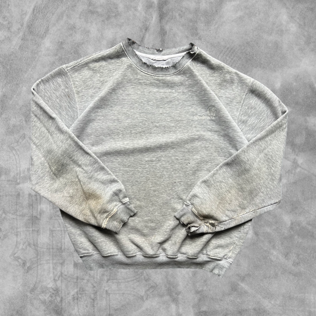 Faded Distressed Grey Tonal Carhartt Sweatshirt 1990s (L)