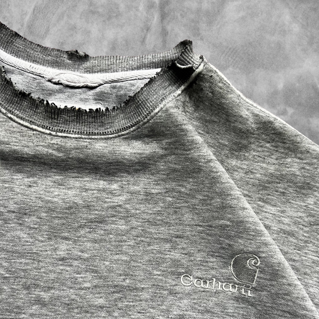 Faded Distressed Grey Tonal Carhartt Sweatshirt 1990s (L)