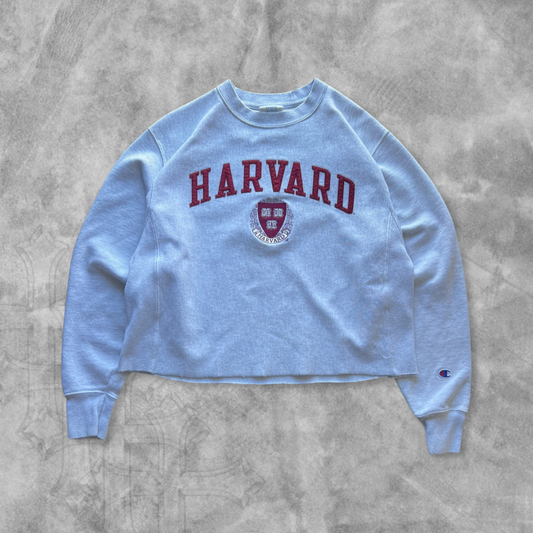 Grey Harvard Champion Reverse Cropped Sweatshirt 2000s (M)