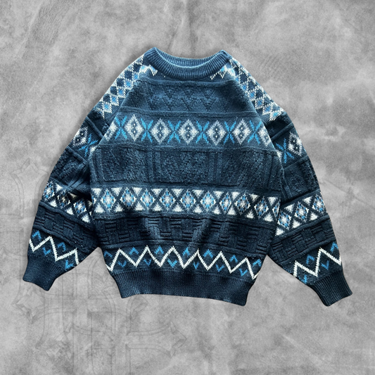 Black Multicolor Textured Sweater  1990s (S)