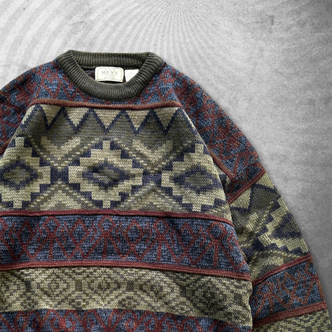 Earth Tone Aztec Pattern Sweater 1990s (XL)