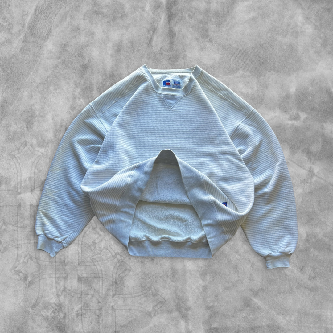 Bone White Striped Russell Sweatshirt 1990s (XL)